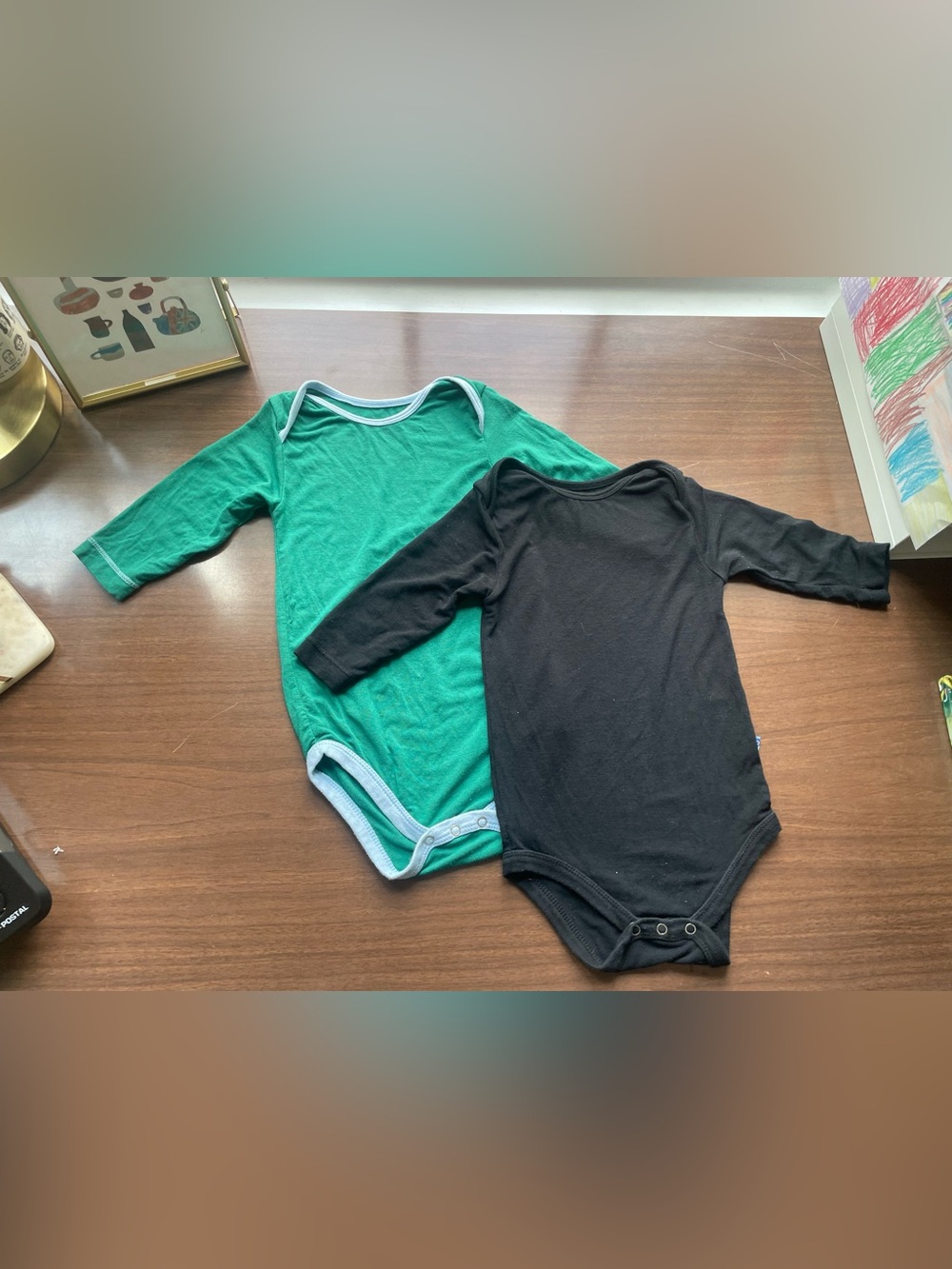 Kickee Pants Green and Black Long Sleeve One-Piece Bodysuits
